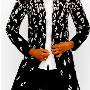 Leopard print below hip length open front cardigan